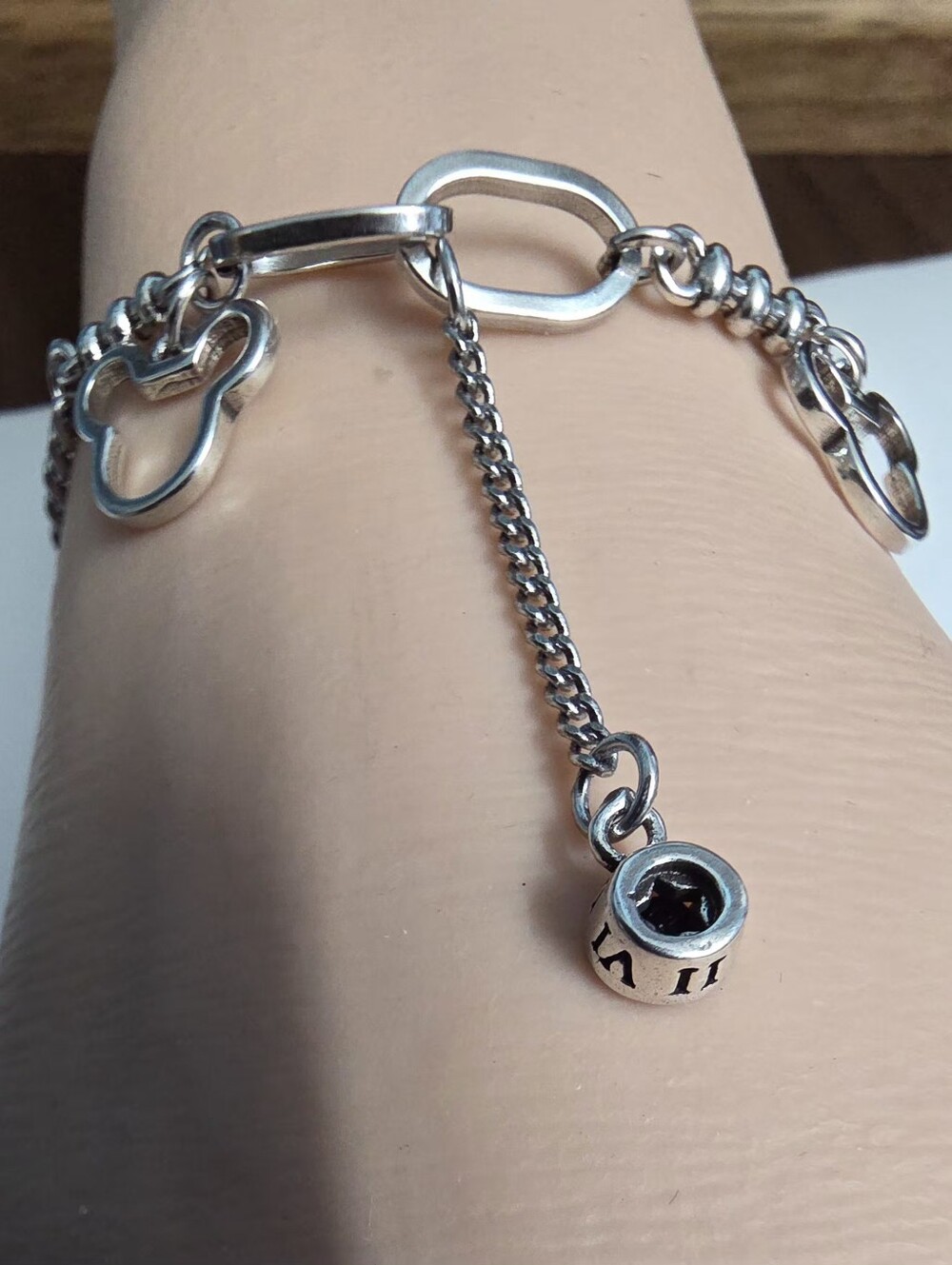 mickey mouse s925 sterling silver charm bracelet with black stone accent